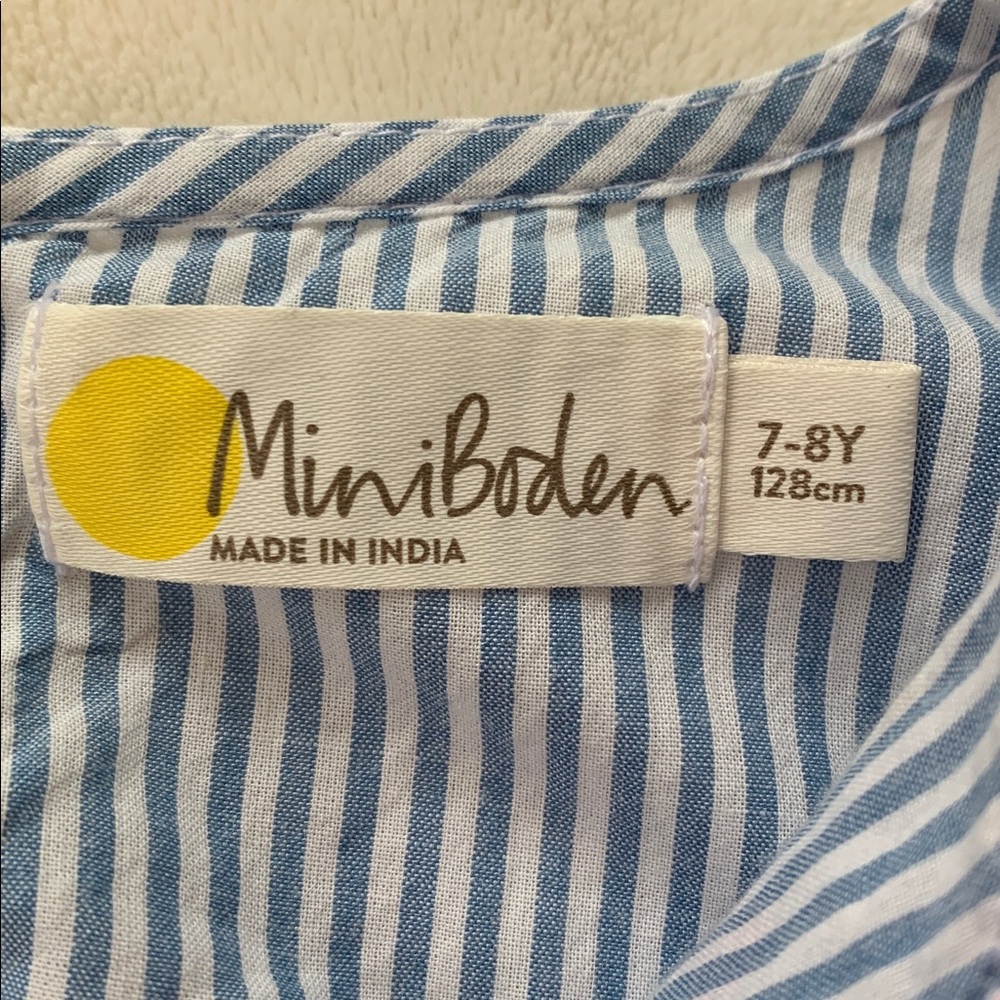 Mini Boden Girls' Striped Floral Embroidered Kaftan in Blue MIx EUC Tunic/Dress - Picture 12 of 16